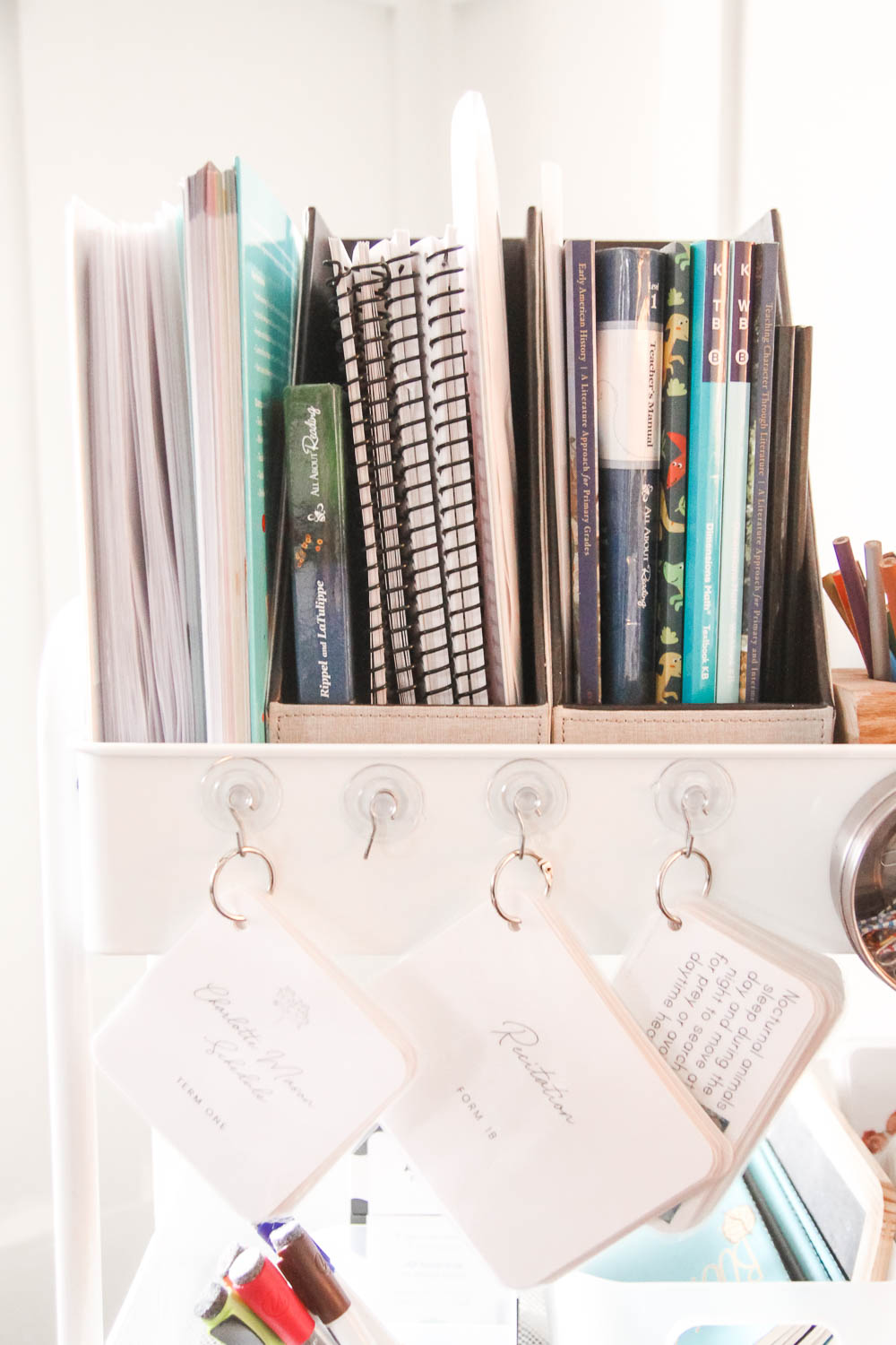 Hooks for Memory Cards on Homeschool Cart